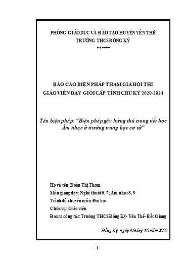 Sáng kiến kinh nghiệm Biện pháp gây hứng thú trong tiết học Âm nhạc ở trường trung học cơ sở