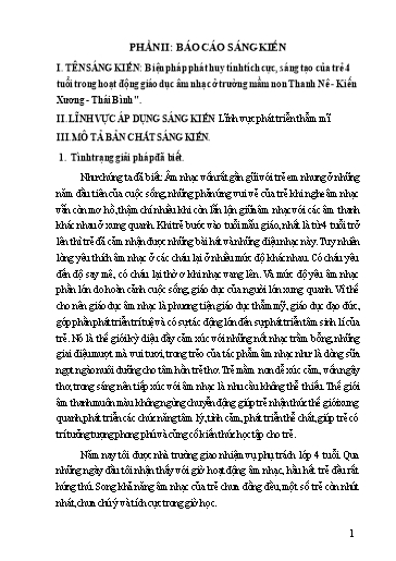 Sáng kiến kinh nghiệm Biện pháp phát huy tính tích cực, sáng tạo của trẻ 4 tuổi trong hoạt động giáo dục âm nhạc ở trường mầm non Thanh Nê - Kiến Xương - Thái Bình