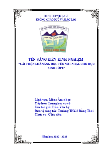 Sáng kiến kinh nghiệm Cải thiện khả năng đọc tên nốt nhạc cho học sinh lớp 6