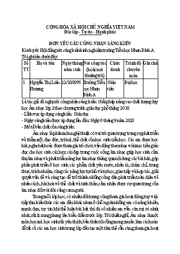 Sáng kiến kinh nghiệm Giải pháp nâng cao chất lượng dạy học Âm nhạc lớp 2 theo chương trình giáo dục phổ thông 2018