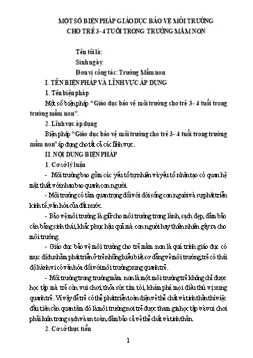 Sáng kiến kinh nghiệm Giáo dục bảo vệ môi trường cho trẻ 3, 4 tuổi trong trường mầm non