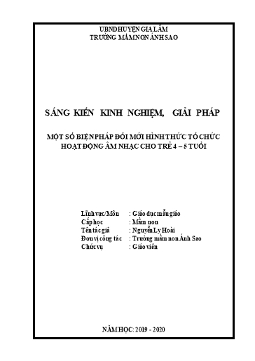 Sáng kiến kinh nghiệm Một số biện pháp đổi mới hình thức tổ chức hoạt đông âm nhạc dạy trẻ 4, 5 tuổi