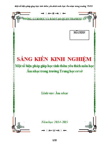 Sáng kiến kinh nghiệm Một số biện pháp giúp học sinh thêm yêu thích môn học Âm nhạc trong trường Trung học cơ sở