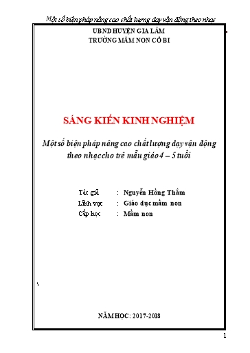 Sáng kiến kinh nghiệm Một số biện pháp nâng cao chất lượng dạy vận động theo nhạc cho trẻ mẫu giáo 4, 5 tuổi