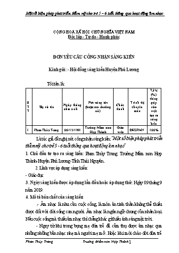 Sáng kiến kinh nghiệm Một số biện pháp phát triển thẩm mỹ cho trẻ 5, 6 tuổi thông qua hoạt động âm nhạc