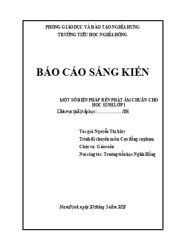 Sáng kiến kinh nghiệm Một số biện pháp rèn phát âm chuẩn cho học sinh lớp 1