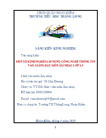 Sáng kiến kinh nghiệm Một số kinh nghiệm áp dụng công nghệ thông tin vào dạy Âm nhạc lớp 4, 5