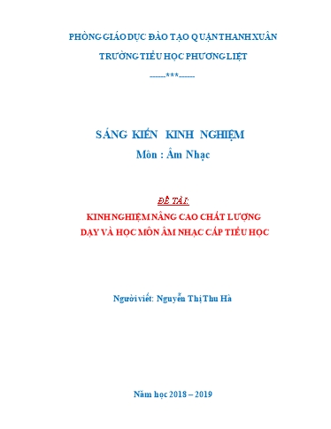 Sáng kiến kinh nghiệm Nâng cao chất lượng dạy và học môn Âm nhạc