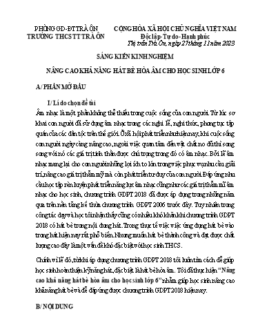 Sáng kiến kinh nghiệm Nâng cao khả năng hát bè hòa âm cho học sinh lớp 6