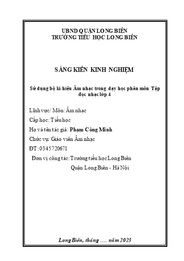 Sáng kiến kinh nghiệm Sử dụng bộ kí hiệu Âm nhạc trong dạy học phân môn Tập đọc nhạc lớp 4